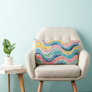 Fun and Colorful Hippie Abstract Art Lumbar Cushion