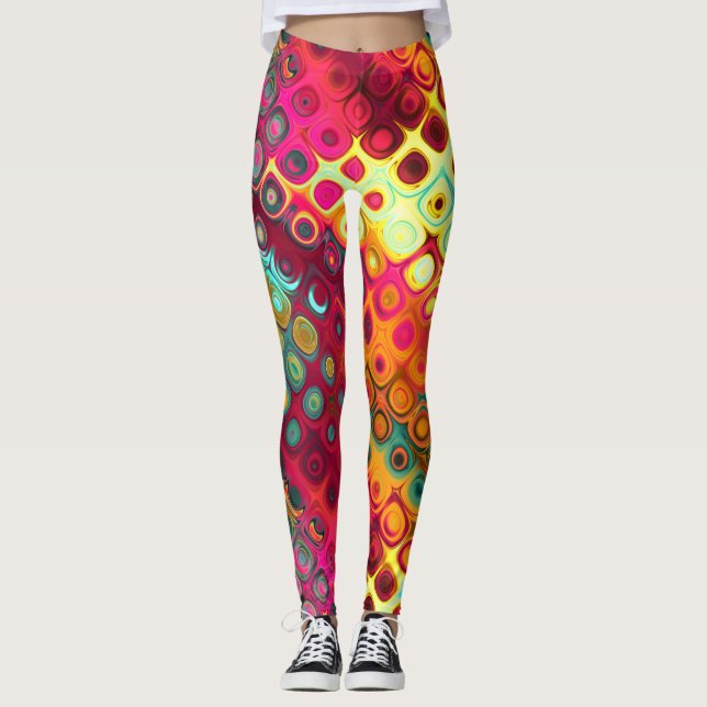 Fun and Colourful abstract Tropical Pattern Cute Leggings (Front)
