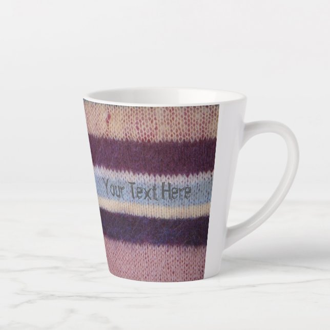 fun and colourful hand knitted stripes latte mug (Right)