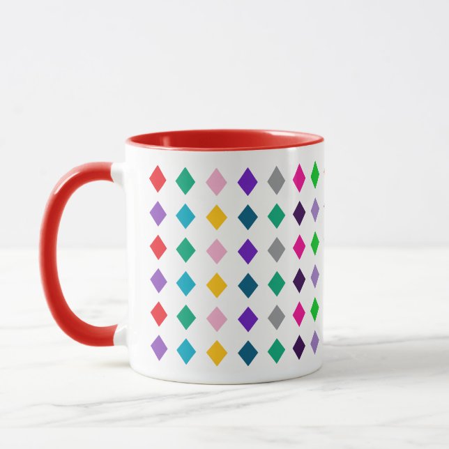 Fun and Colourful Harmonious Diamonds Suit Pattern Mug (Left)