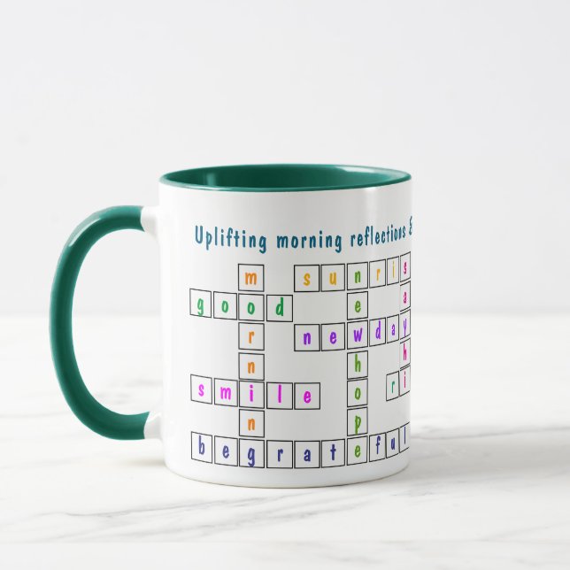 Fun and Colourful Morning Thoughts Crossword Puzzl Mug (Left)