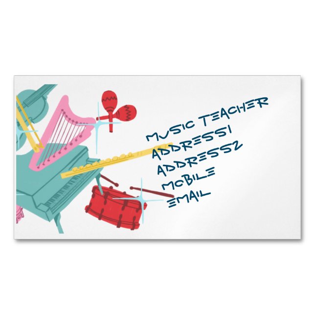 Fun and colourful  music instruments  	Magnetic business card (Front)