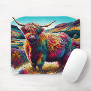 Fun and colourful rainbow high land cow purple blu mouse mat