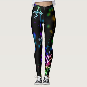 Fun and Colourful Snowflakes on Black Leggings