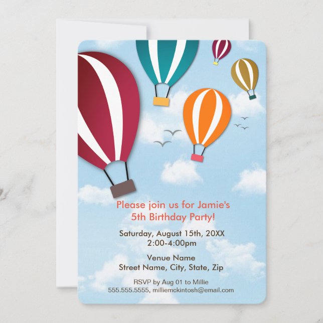 Fun and Cool Hot Air Balloons | Birthday Invitation (Front)