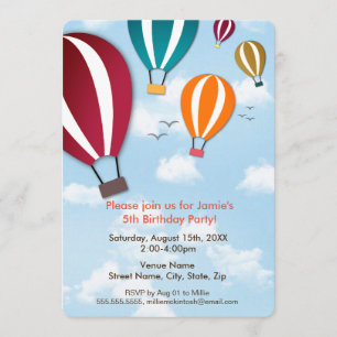 Fun and Cool Hot Air Balloons Birthday Invitation