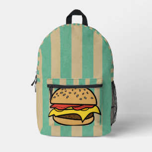 Fun and cool retro Hamburger Blue stripes Printed Backpack