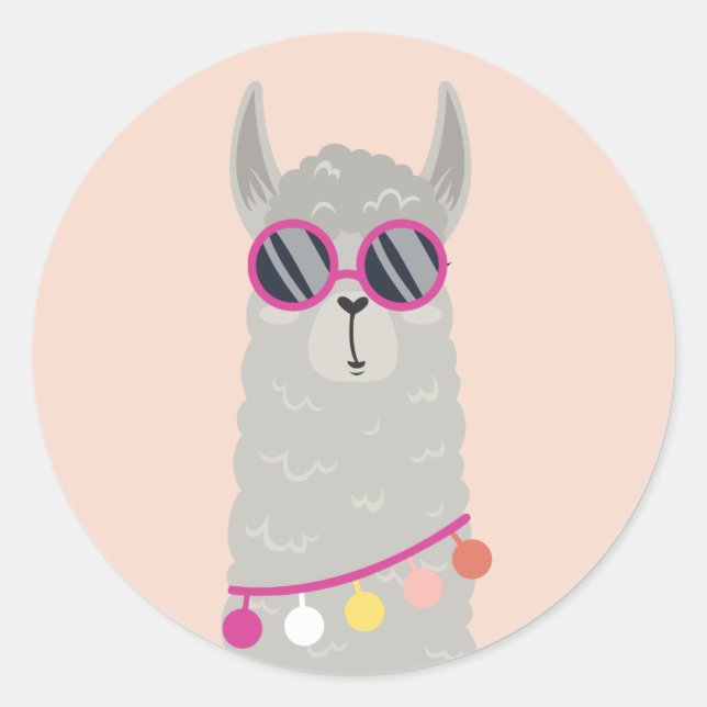Fun and Cute Alpaca Classic Round Sticker (Front)