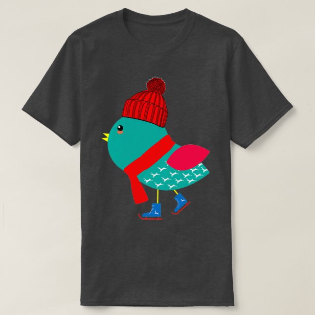 Fun and cute bird ice skating 4 T-Shirt (Design Front)