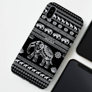 Fun and Cute Black White Elephant Thai Pattern iPhone 16 Pro Case