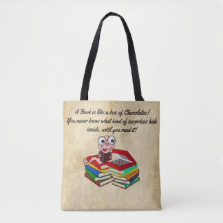 Fun and cute Bookworm Book lovers Tote Bag