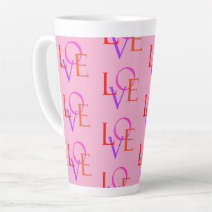 Fun and Cute Colorful "LOVE" Pattern Light Pink Latte Mug