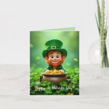 Fun and cute leprechaun, gold coins, shamrocks