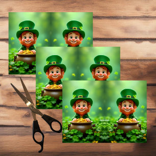 Fun and cute leprechaun, gold coins, shamrocks tissue paper