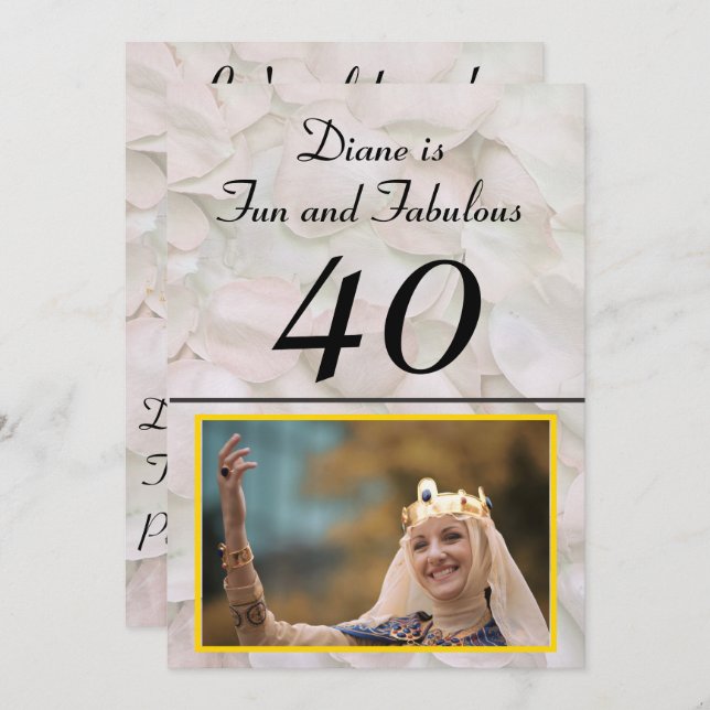 Fun and Fabulous Forty Pink Rose Petals Birthday Invitation (Front/Back)