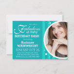 Fun and Fabulous Photo 40th Birthday Party Invitation<br><div class="desc">A very pretty, bright turquoise blue fancy stripes pattern invite that works well with black and white or full colour photographs of the lovely lady celebrating a milestone fortieth birthday. Invite family and friends to a special celebration. The design features a circle shaped photo frame area and modern script and...</div>