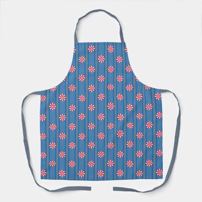 Fun and Fancy Blue Christmas Peppermint Candy Apron (Front)
