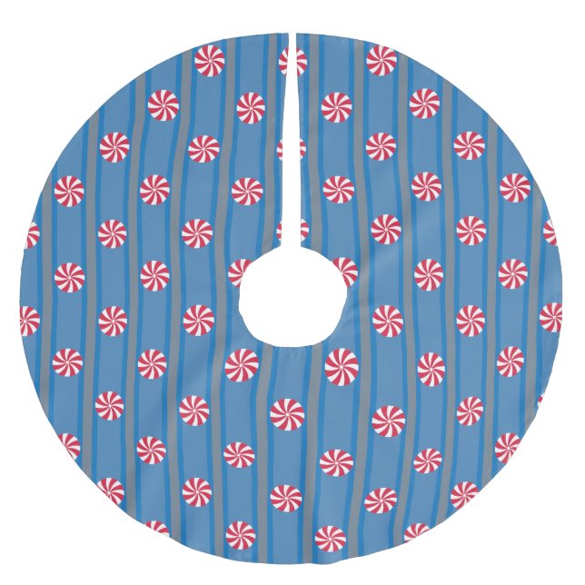 Fun and Fancy Blue Christmas Peppermint Candy Brushed Polyester Tree Skirt (Front)