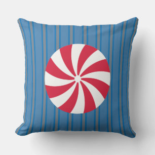 Fun and Fancy Blue Christmas Peppermint Candy Cushion