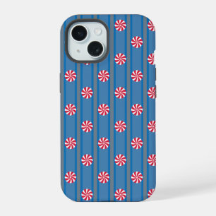Fun and Fancy Blue Christmas Peppermint Candy iPhone 15 Case