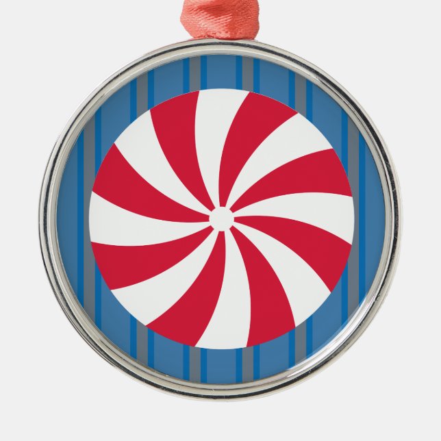 Fun and Fancy Blue Christmas Peppermint Candy Metal Tree Decoration (Front)