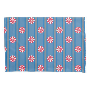 Fun and Fancy Blue Christmas Peppermint Candy Pillowcase