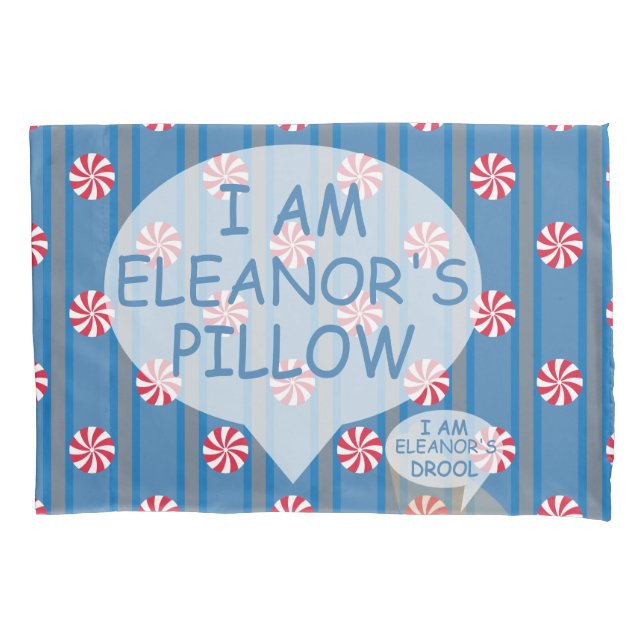 Fun and Fancy Blue Christmas Peppermint Candy Pillowcase (Front)