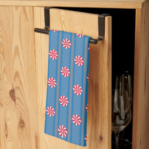 Fun and Fancy Blue Christmas Peppermint Candy Tea Towel