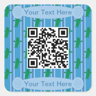 Fun and Fancy Blue Pickle QR Code Square Sticker