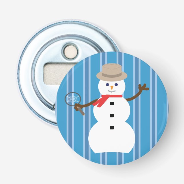 Fun and Fancy Blue Snowman Detective Bottle Opener (Front)