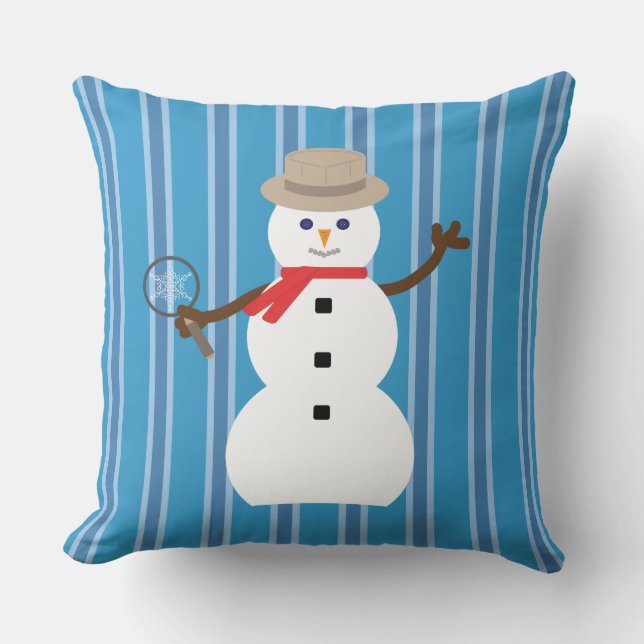 Fun and Fancy Blue Snowman Detective Cushion (Front)