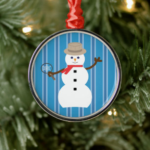 Fun and Fancy Blue Snowman Detective Metal Tree Decoration
