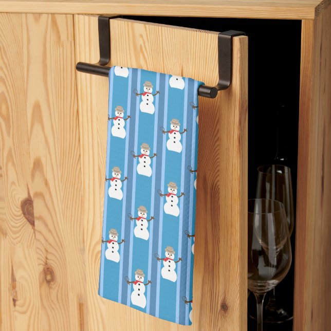 Fun and Fancy Blue Snowman Detective Tea Towel (Thirds Fold)