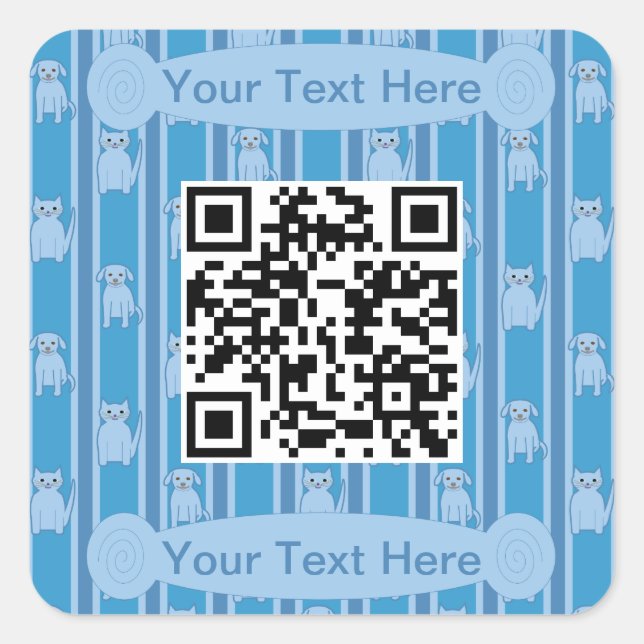 Fun and Fancy Cat and Dog QR Code Square Sticker (Front)