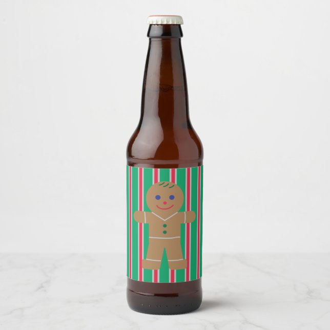Fun and Fancy Christmas Gingerbread Man Beer Bottle Label (Front)