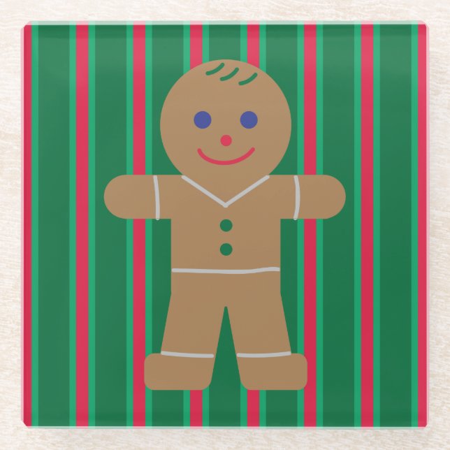 Fun and Fancy Christmas Gingerbread Man Glass Coaster (Front)