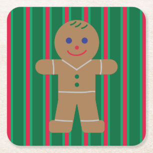 Fun and Fancy Christmas Gingerbread Man Square Paper Coaster