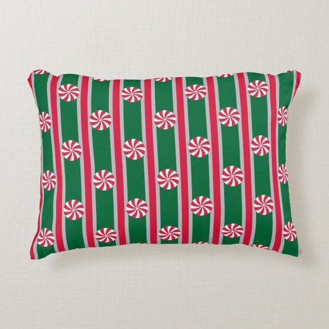 Fun and Fancy Christmas Peppermint Candy Decorative Cushion (Front)
