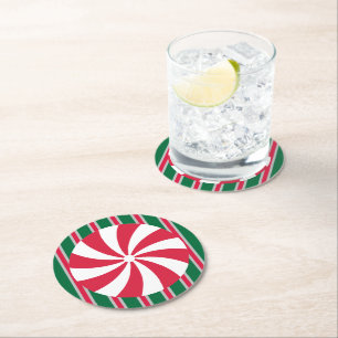 Fun and Fancy Christmas Peppermint Candy Round Paper Coaster