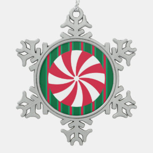 Fun and Fancy Christmas Peppermint Candy Snowflake Pewter Christmas Ornament