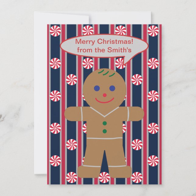 Fun and Fancy Christmas Peppermint Gingerbread Man Holiday Card (Front)