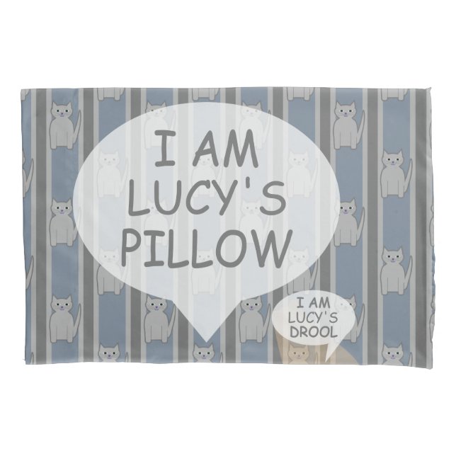 Fun and Fancy Customisable Kitty Striped Pillowcase (Front)