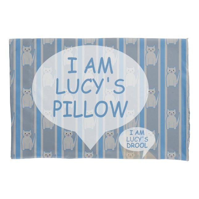 Fun and Fancy Customisable Kitty Striped Pillowcase (Front)