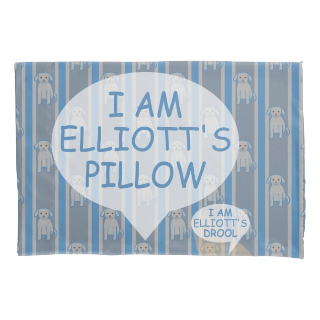 Fun and Fancy Customisable Puppy Striped Pillowcase (Front)