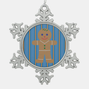 Fun and Fancy Gingerbread Man Snowflake Pewter Christmas Ornament
