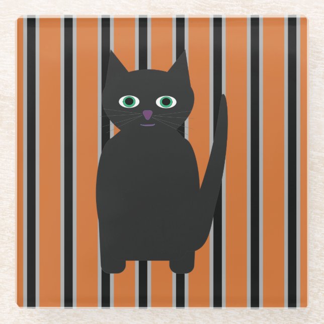 Fun and Fancy Halloween Black Cats Glass Coaster (Front)