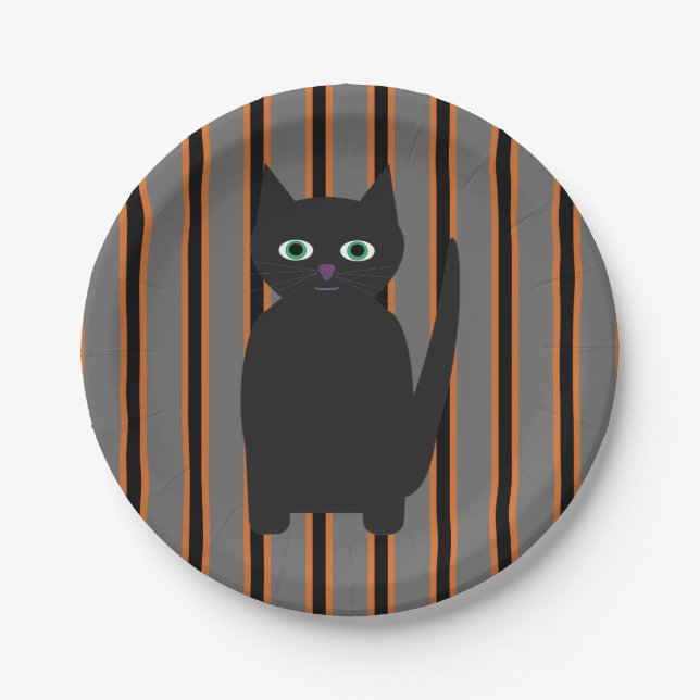 Fun and Fancy Halloween Black Cats Paper Plate (Front)