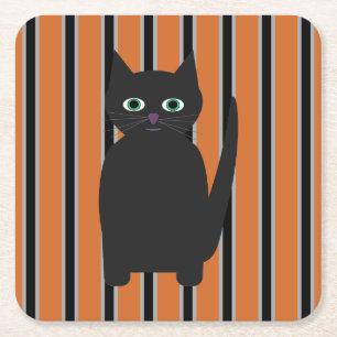 Fun and Fancy Halloween Black Cats Square Paper Coaster