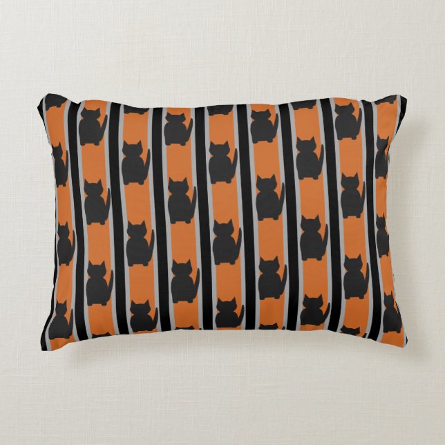 Fun and Fancy Halloween Black Silhouette Cats Decorative Cushion (Front)