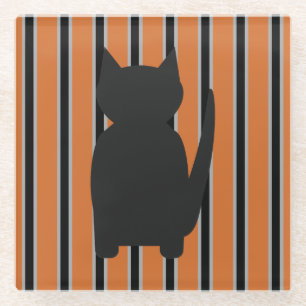 Fun and Fancy Halloween Black Silhouette Cats Glass Coaster